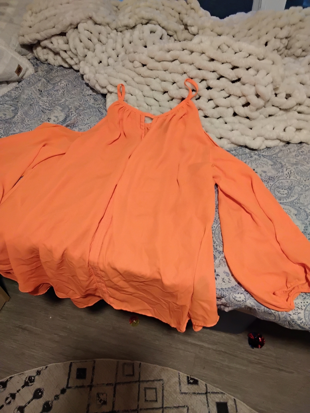 Women’s Orange Off-Shoulder Long Sleeve Top